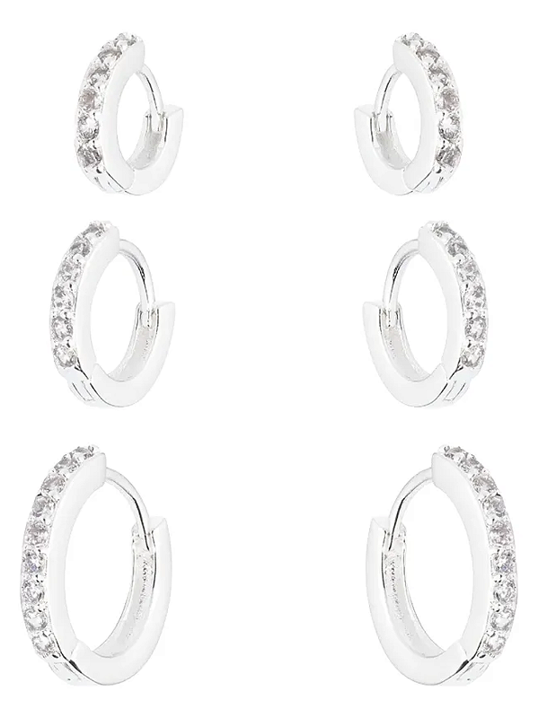 Trio de Argolas Cravejadas em Prata 925 - Khlóris