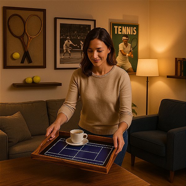 Bandeja de Madeira com Design de Quadra de Tênis em impressão UV