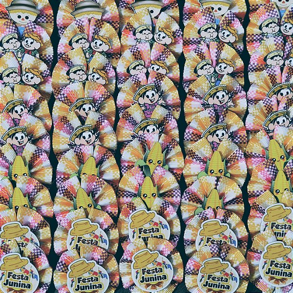 Laço Fuxico M Xadrez Festa Junina 10 unidades