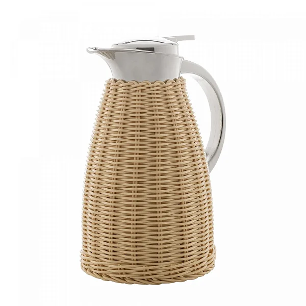 Garrafa Térmica 1,5L Aço Inox com Rattan Bege – Estilo Rústico para Café e Chá