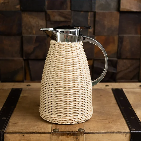 Garrafa Térmica de Aço Inox com Rattan Plástico Bege 1,5L