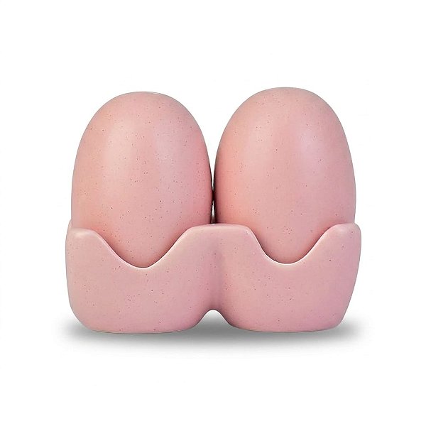 Porta Tempero Ovo Rosa com 2 Peças – Saleiro e Pimenteiro em Cerâmica