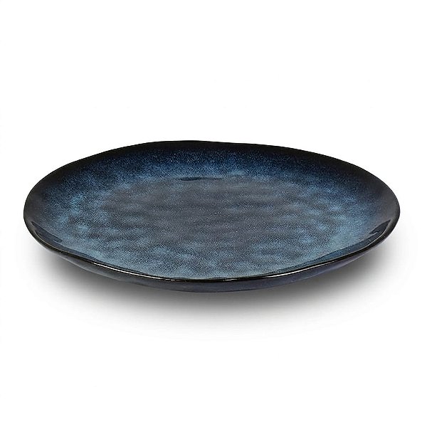 Conjunto com 6 Pratos Rasos Azul Orgânico em Cerâmica para Mesa Posta