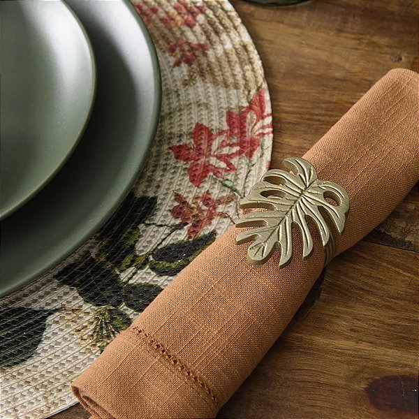 Anel de Guardanapo 4 Peças Folha de Adão Cobre