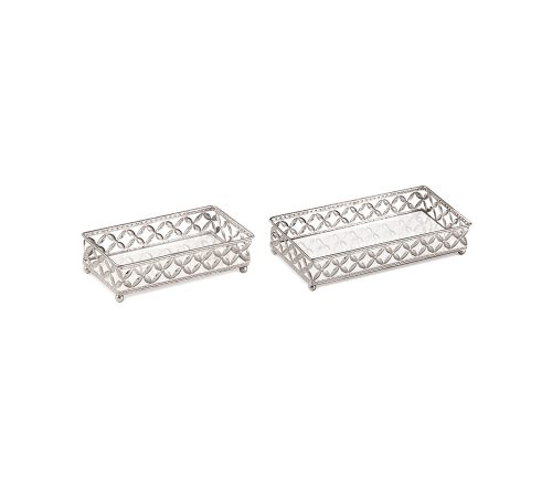 Kit Bandejas em Metal com Espelho Decorativas – Conjunto Elegante para Servir e Decorar 12024