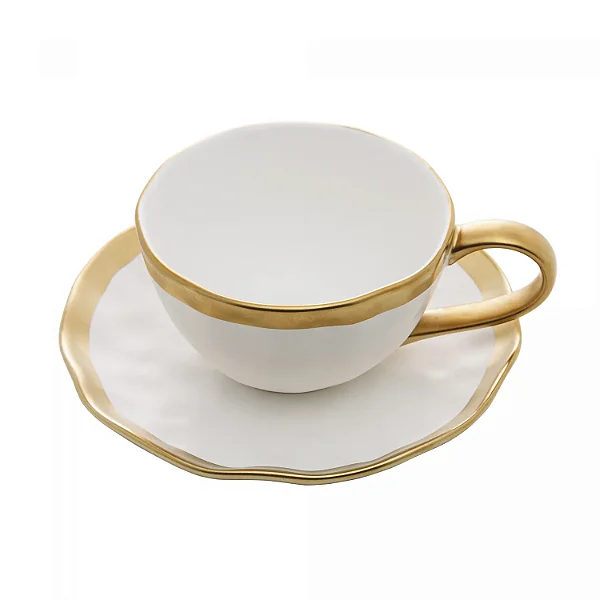 Xícara para Chá de Porcelana Dubai Branco e Dourado 200ml