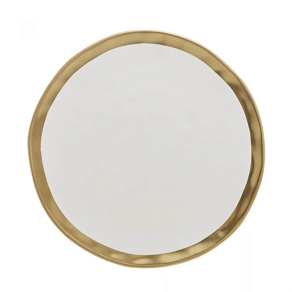 Prato Raso de Porcelana Dubai Branco e Dourado 25,5cm x 2,5cm