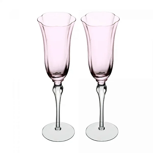 Conjunto 2 Taças de Champagne Lily 200ml Rosa e Cinza Vidro
