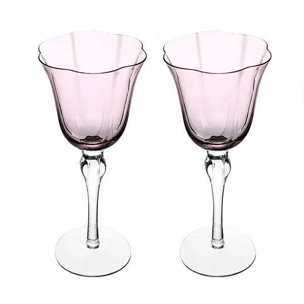 Conjunto 2 Taças de Vinho Lily 250ml Rosa e Cinza Vidro