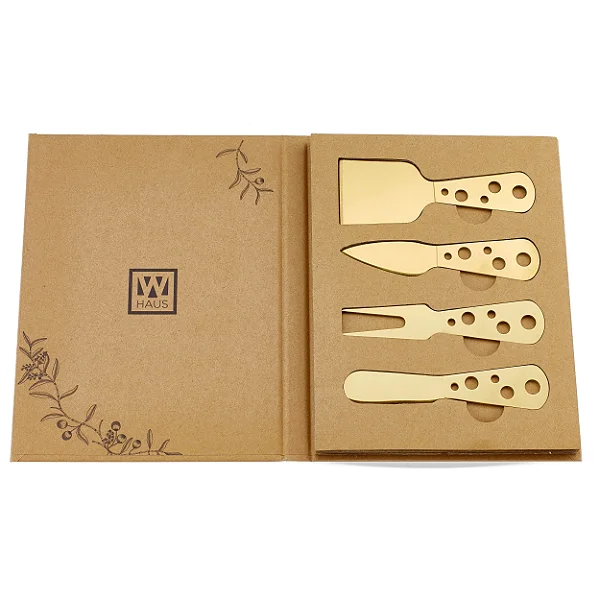 Kit De Espátulas Douradas Para Queijo 4 Peças