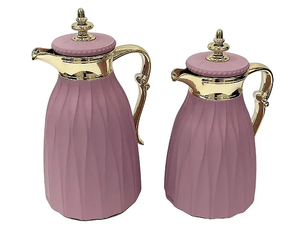 Kit Garrafa Térmica Café e Chá Rosa e Dourado 1L e 700ml com Pressão – Conjunto Luxo