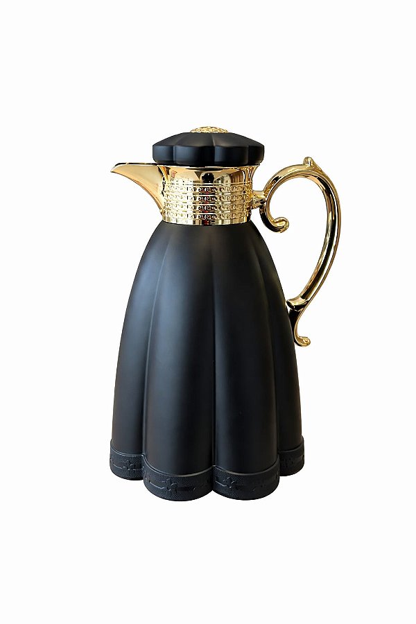 Garrafa Térmica Preta 1L Luxo com Detalhes Dourados – Modelo Graciosa para Café e Chá