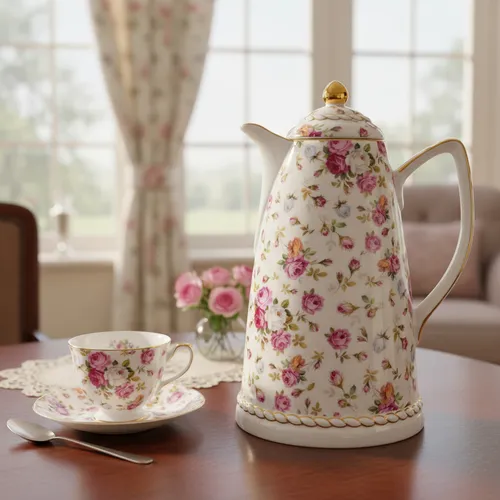 Garrafa Térmica De Cerâmica Floral Rosa