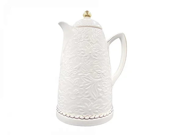 Garrafa Térmica De Cerâmica Floral Branca