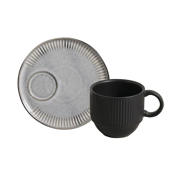 Conjunto 6 Xícaras de Chá com 6 Pires Linhas Dust 230ml