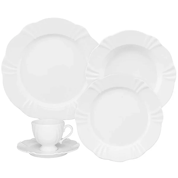 Aparelho de Jantar e Chá 30 Peças Soleil White Oxford em Porcelana