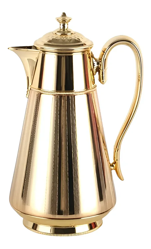 Garrafa Térmica Dourada 1L de Pressão em Aço Inox – Luxo para Café e Chá