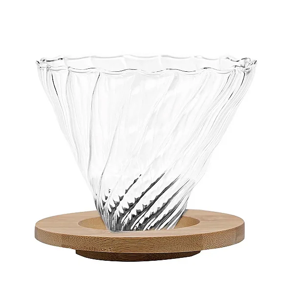 Suporte para Filtro de Café Hario em Vidro Borossilicato com Base de Madeira Oxford