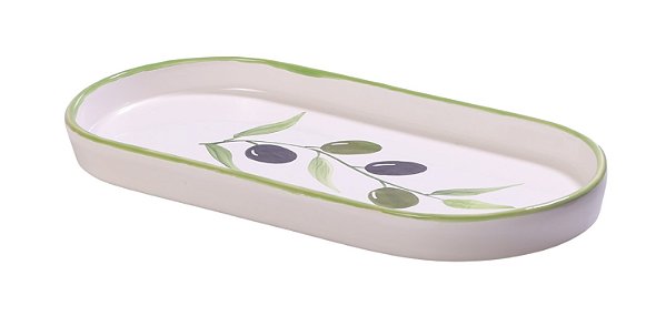 Bandeja Oval Média Azeitoninhas Kitchen em Cerâmica Decorativa 26cm
