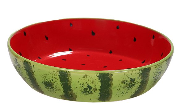 Base Red Bowl Melancia Tutti-Frutti em Cerâmica Artesanal Decorativa 1,8L