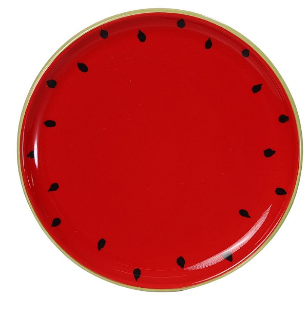 Bandeja Oval Pequena Melancia Tutti-Frutti em Cerâmica Decorativa Pintada à Mão