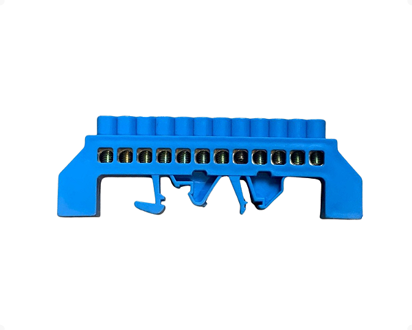 Barramento Borne Neutro Isolado Azul 12 Vias Trilho DIN