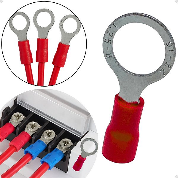 TERMINAL OLHAL PRÉ ISOLADO VERMELHO 0,5 A 1,5MM M8 100 PEÇAS
