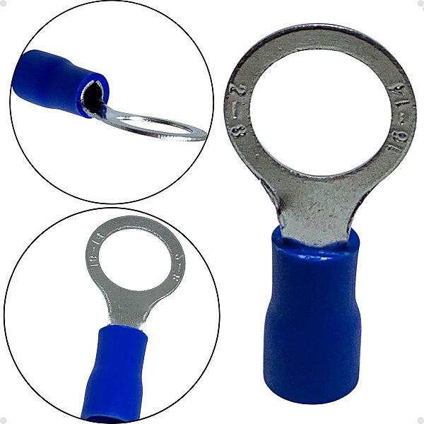 TERMINAL OLHAL PRÉ ISOLADO AZUL 1,5 A 2,5MM M8 100 PEÇAS