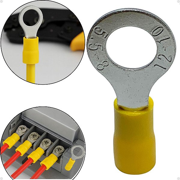 TERMINAL OLHAL PRÉ ISOLADO AMARELO 4,0MM À 6,0MM M8 100 PEÇAS