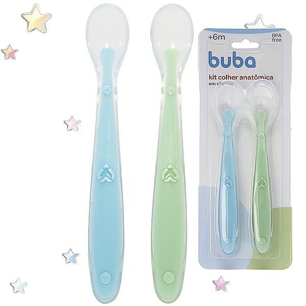 2 Colheres Silicone Macias Para Bebe Gengivas delicadas Buba