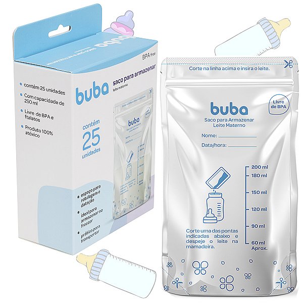 Kit 25 Sacos Para Armazenar Leite Materno 200ml Cada - Buba