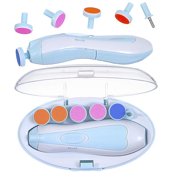 Kit Lixa De Unha Elétrico Para Bebê Com Estojo - Buba Cor:Branco e Azul