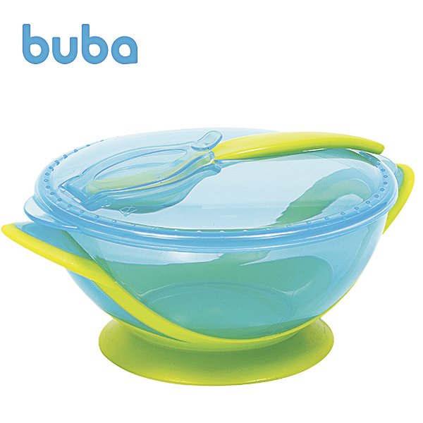 Kit Refeição Infantil C/ Colher Prato C/ Ventosa 400 Ml Buba Cor:Azul