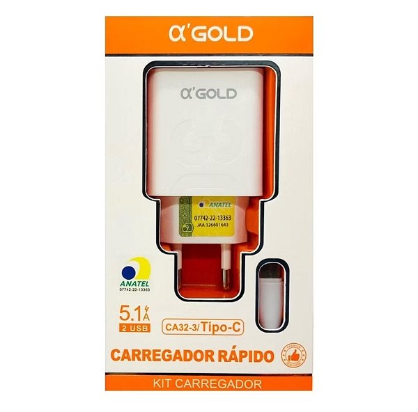CARREGADOR A'gold 2 Usb 5.1A TIPO-C