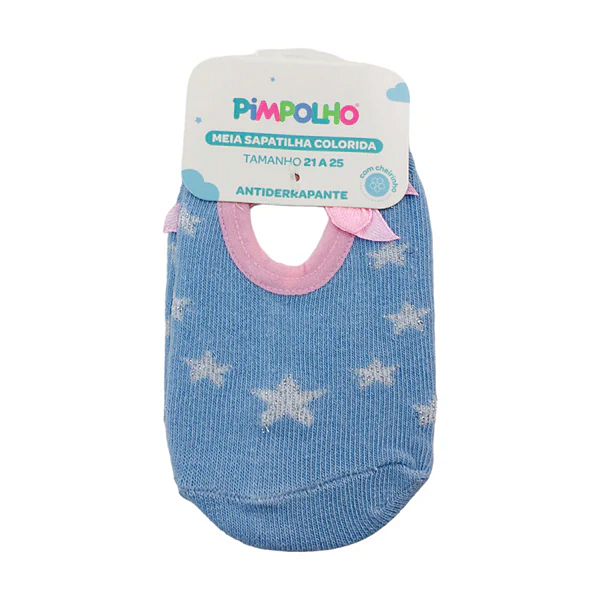 Meia Sapatilha Colorida 21-25 Antiderrapante Pimpolho Azul/Estrelas