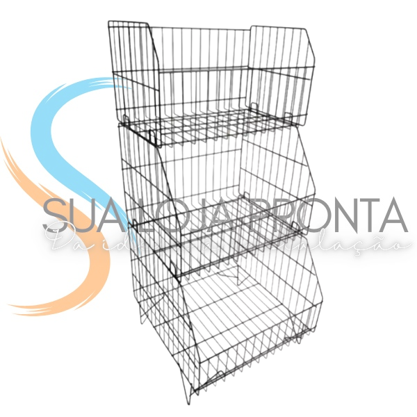 Cesto Aramado de bico simples empilhável 3 peças Branco ou Preto
