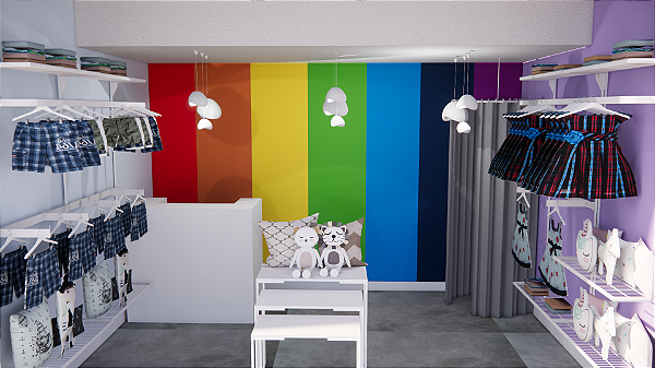 Conjunto Completo de Móveis para Loja de Roupas Infantis