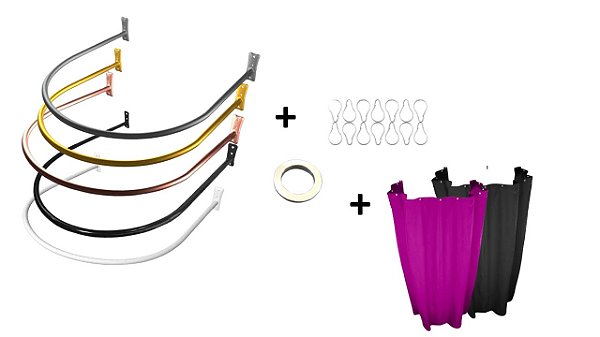 Kit Provador Redondo Completo em Aço 90x90 para Loja de Roupas — Fixação na Parede com Cortina de Tecido (80% Poliéster e 20% Algodão) em Várias Cores