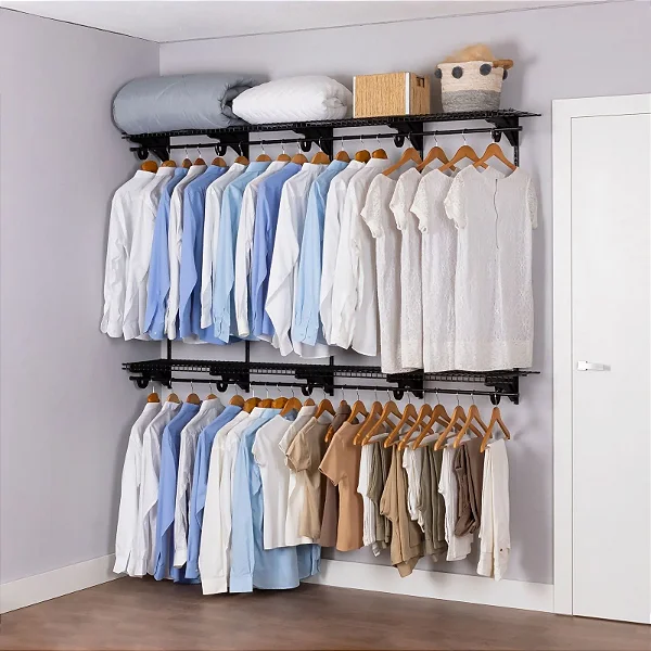 Closet Aberto Casal - Armário Multiuso Aberto Aramado - Kit Lírio – 2,40m de Comprimento