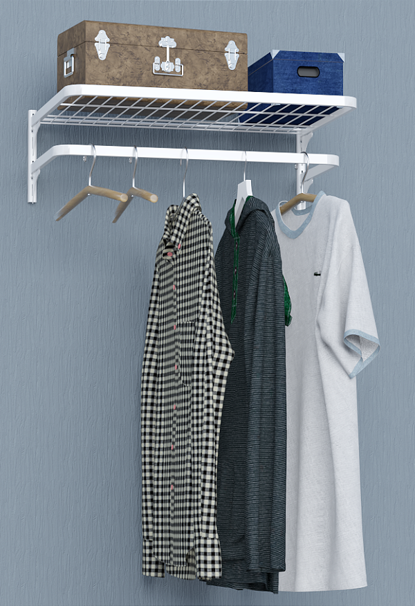 Estante Cremalheira Industrial Multiuso com Prateleira Suspensa e Arara – Kit Tulipa