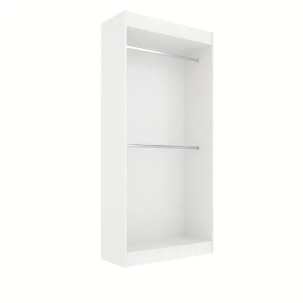 Armário Estante Cabideiro Duplo Cromado em MDF Branco 15mm - Para Loja ou Closet – Direto da Fábrica com Desconto | 1,85x0,90x0,32m