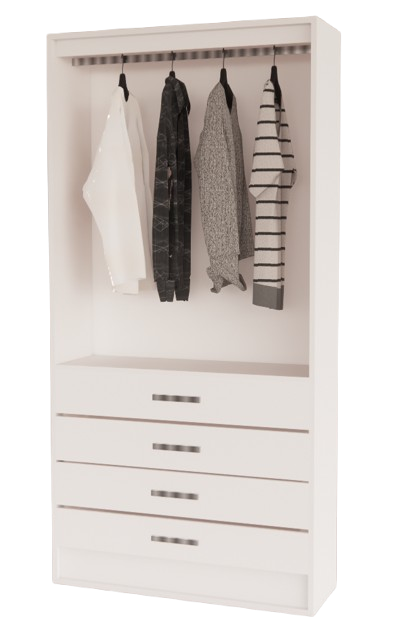 Armário Estante com 4 Gavetas e Cabideiro – Ideal para Closet e Lojas | MDF 15mm – 1,85x0,90x0,32m