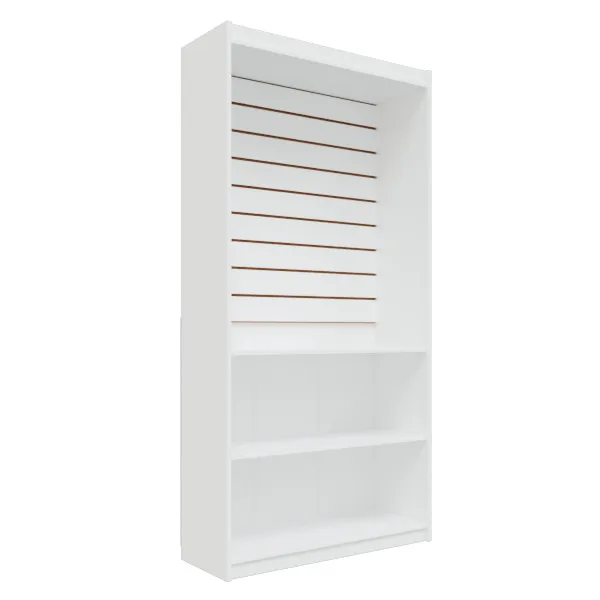 Estante Expositora Para Loja com Fundo Canaletado + 2 Prateleiras Inferiores em MDF Branco | 1,85x0,90x0,32m