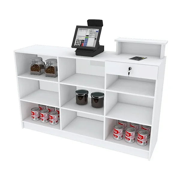 Balcão Caixa Modular com 3 Peças para Loja e Comércio | MDF 15mm – 2,55x1,00x0,38m