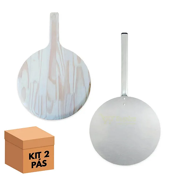 Kit - pá para pizza redonda 35cm + pá para fornear pizza 35cm em alumínio (cabo curto)