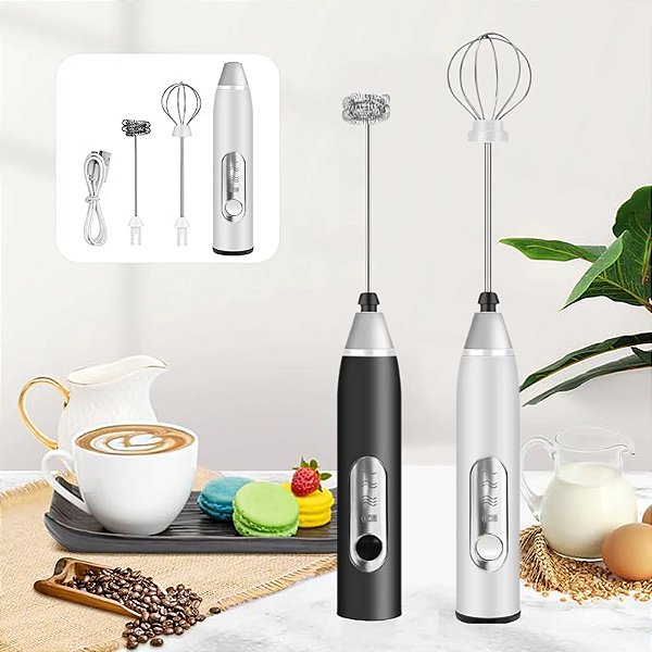 Mixer Elétrico Recarregável 3 Velocidades – Café, Leite, Ovos e Bebidas