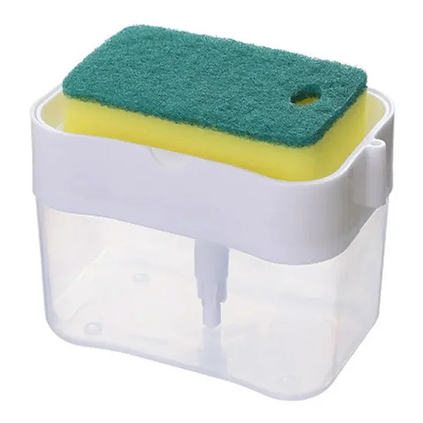 Dispensador de Sabão Automático com Esponja – Porta Detergente para Cozinha, 2 em 1