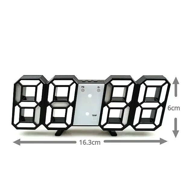 Relógio Despertador Digital 3D LED – Parede e Mesa, Temperatura e Calendário, Moderno