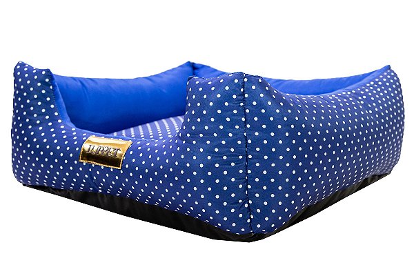 Cama Quadrada para Cachorro ou Gato Luppet Luxo Azul Poa Tamanho:G