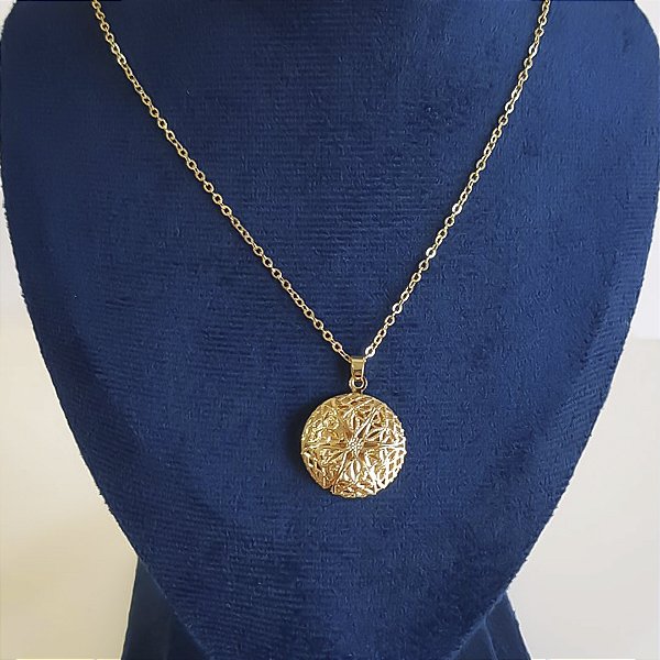 COLAR RELICÁRIO REDONDO BANHADO 8K